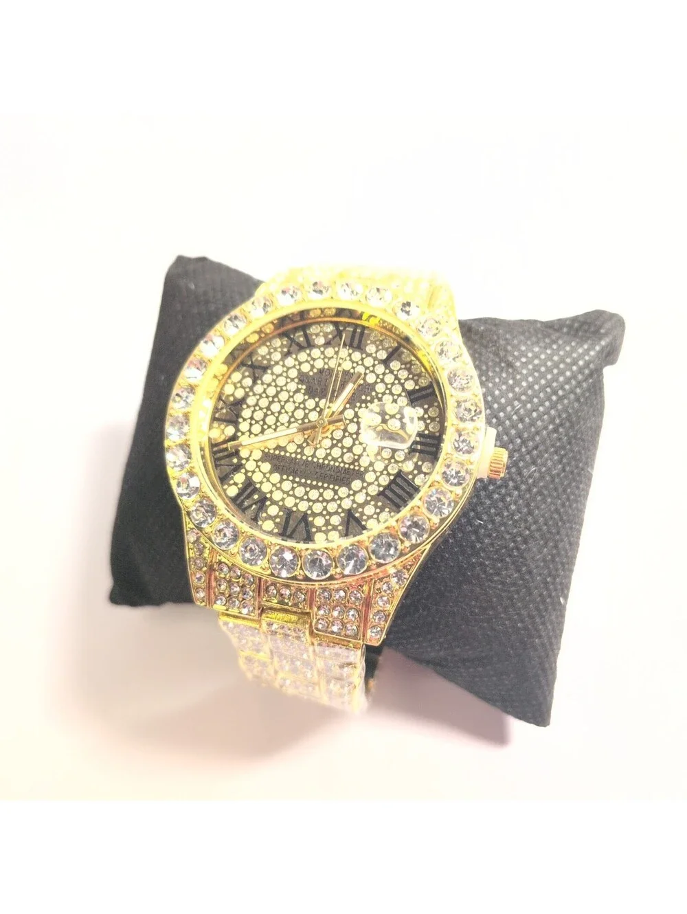 Men's Watch 42mm – Moissanite Simulated – Numerals- Gold Coat - Iced Out